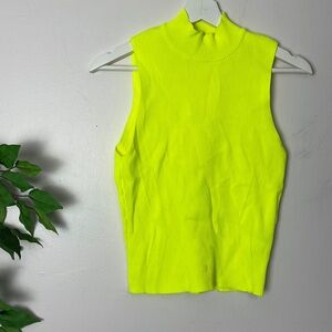 Neon Yellow Ribbed Sleeveless Turtleneck Sweater
